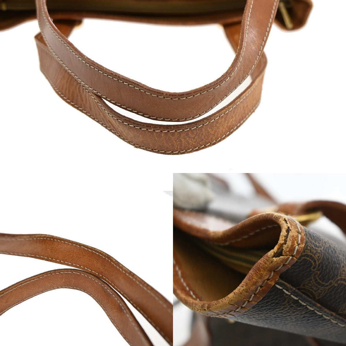 CELINE Logo Macadam Pattern Shoulder Tote Bag PVC Leather Brown GHW 07EG396