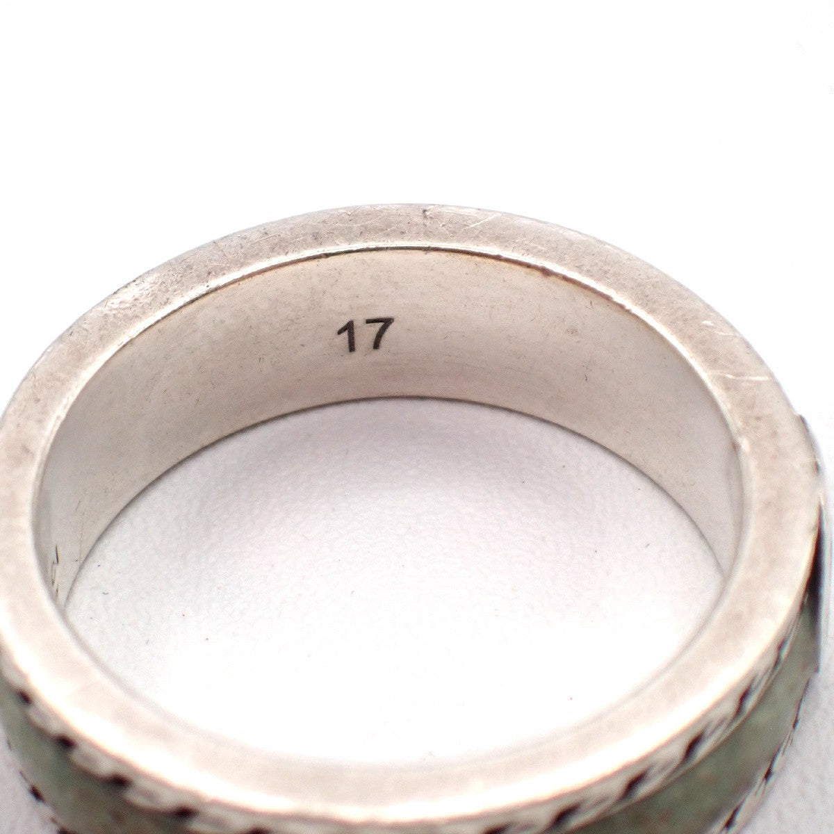 GUCCI Interlocking G Ring Size JP 17 US 8.5 Ag 925 Green Silver Italy 63KP565