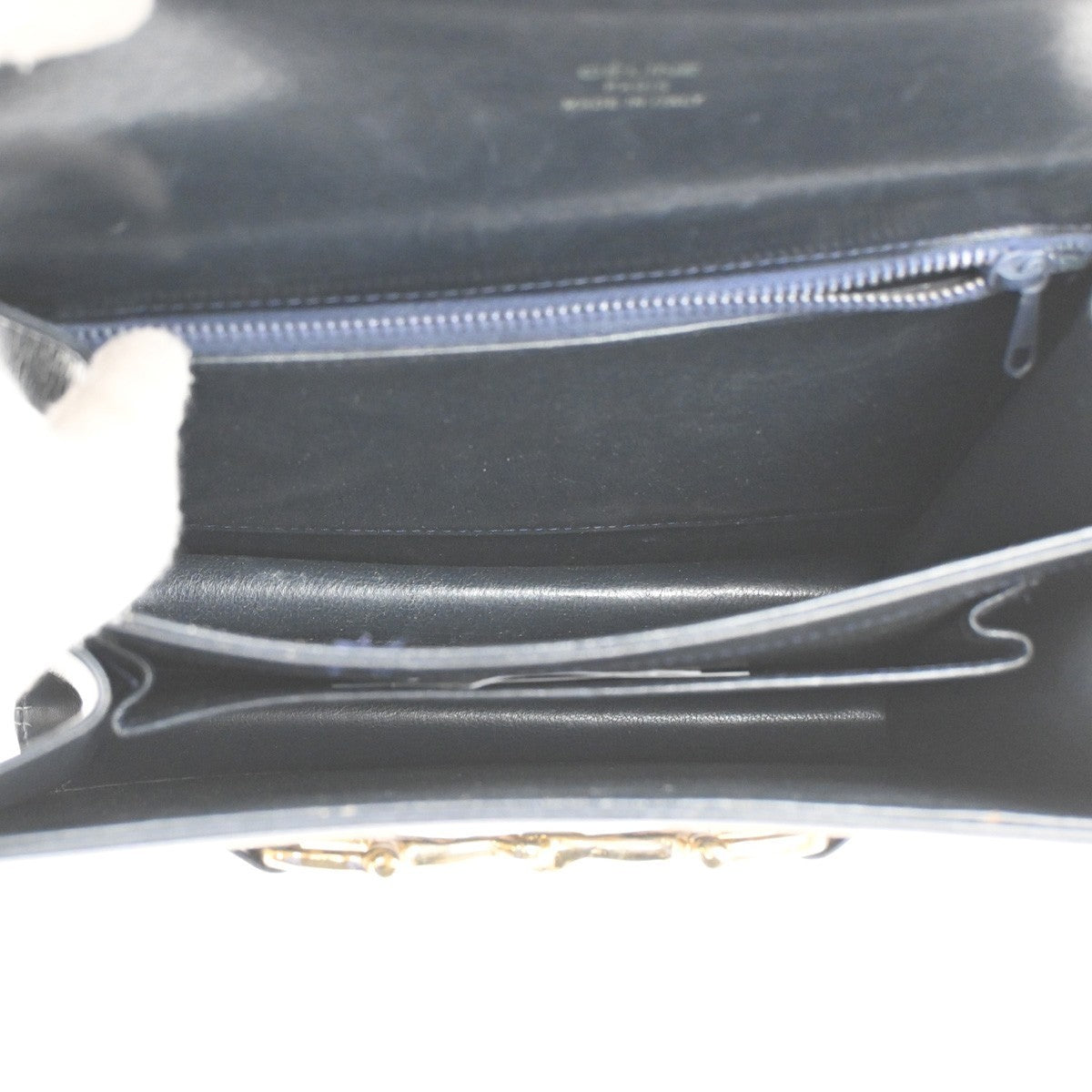 CELINE Logo C Macadam Horse Carriage Shoulder Bag Canvas Leather Navy 31CA386