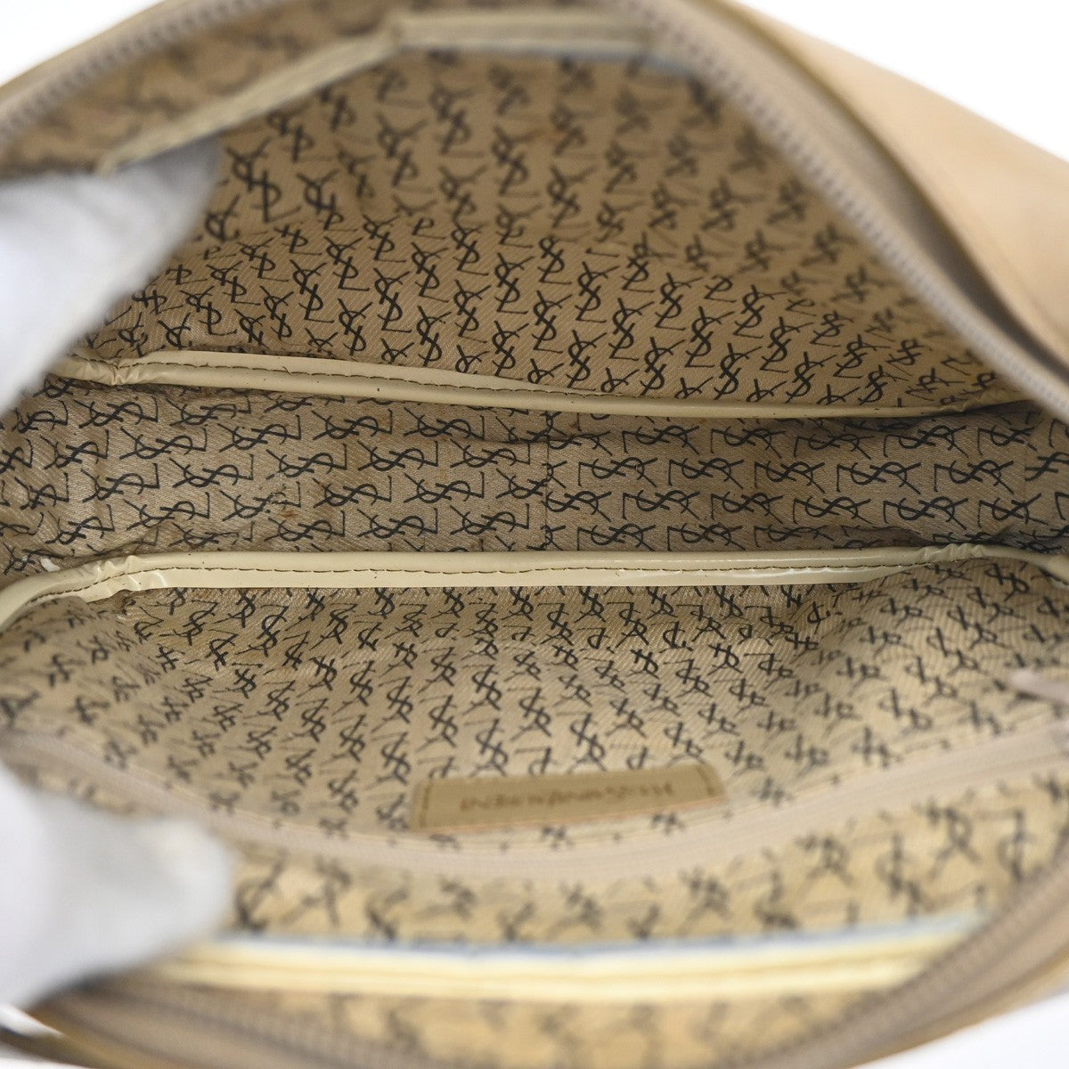YVES SAINT LAURENT YSL Giraffe Pattern Shoulder Bag PVC Leather Beige 02MA082