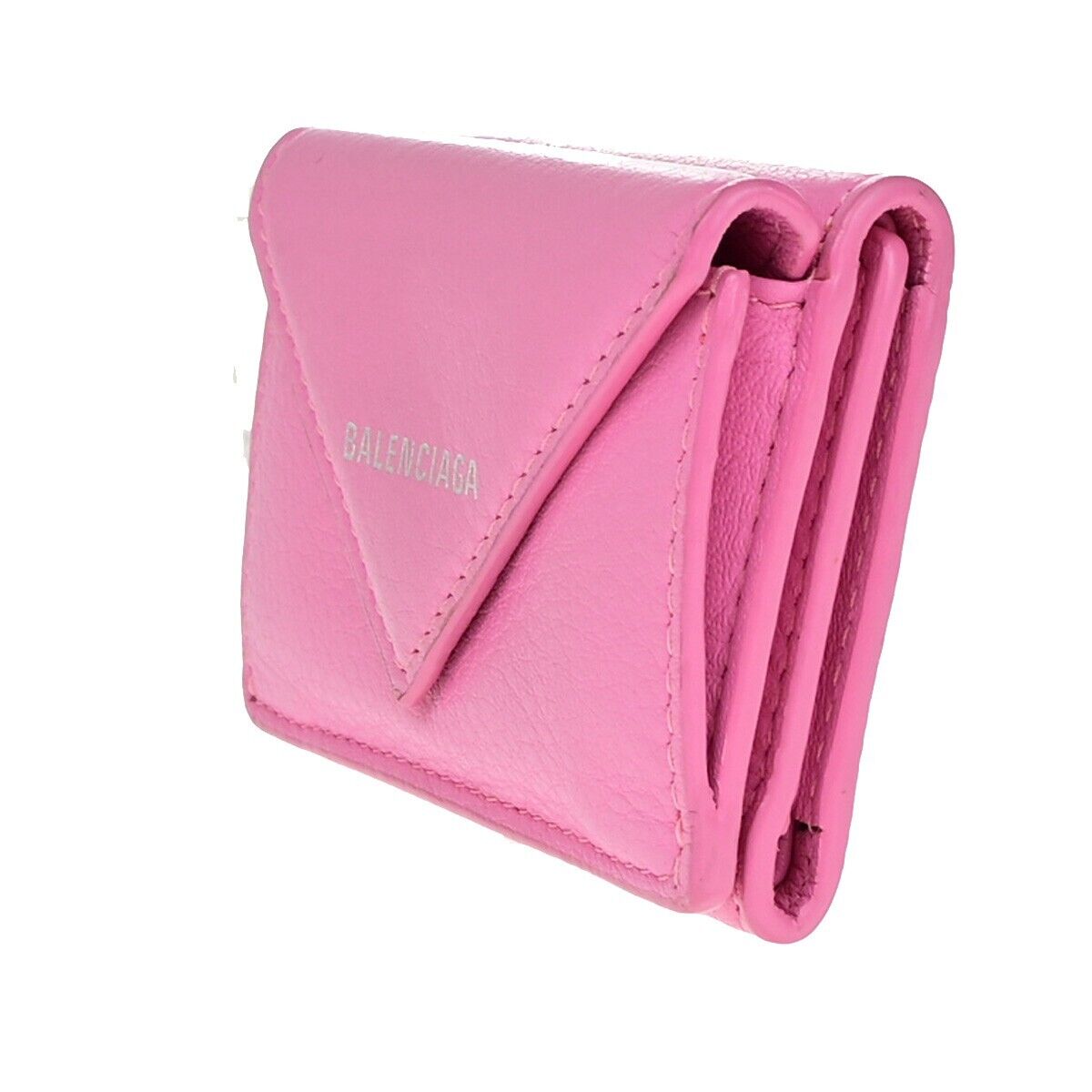 BALENCIAGA Logo Paper Mini Trifold Wallet Purse Leather Pink SHW Italy 62KA225