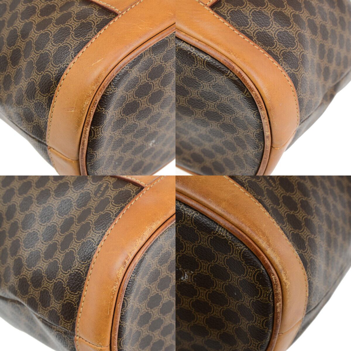 CELINE Logo Macadam Pattern Drawstring Shoulder Bag PVC Leather Brown 66YF091