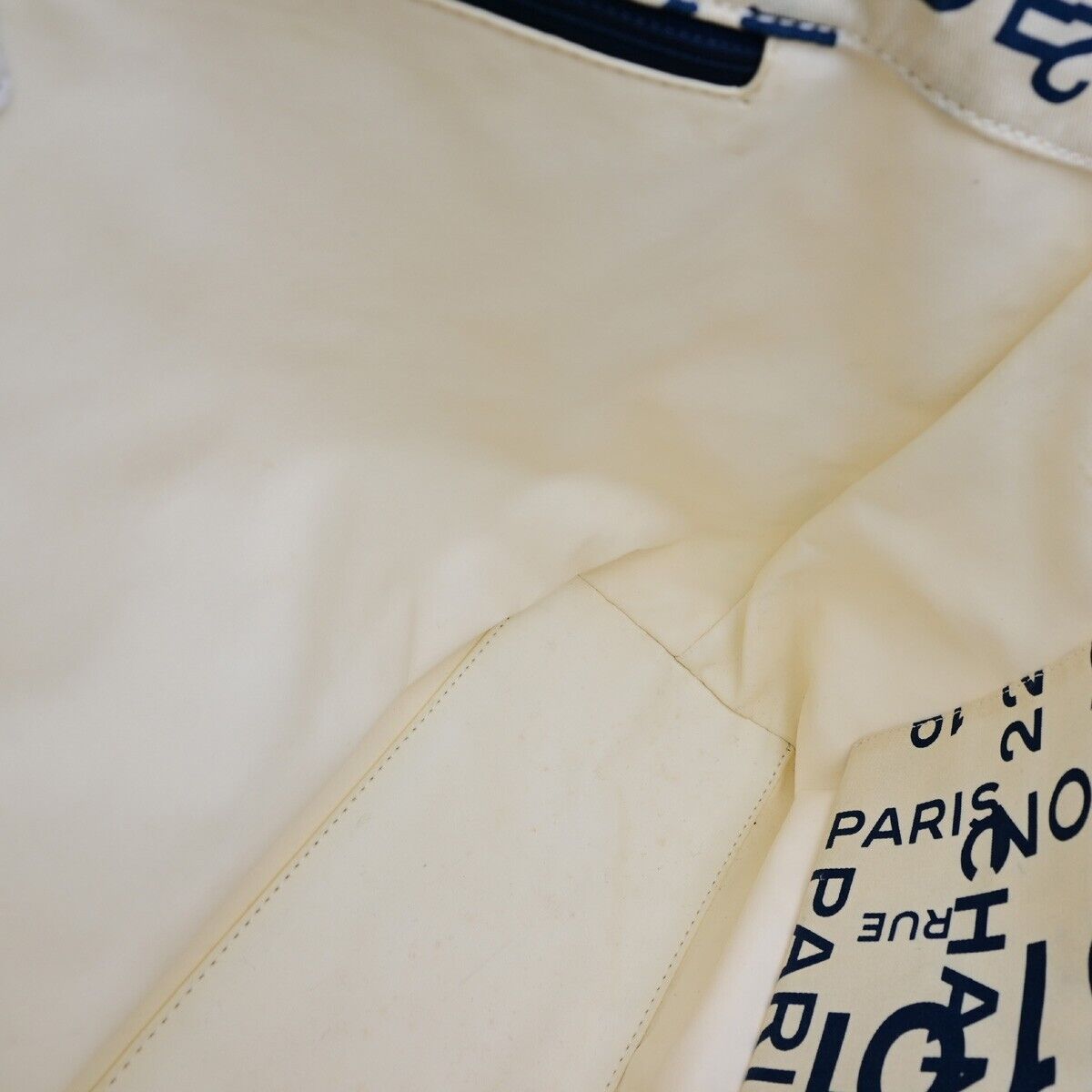 CHANEL Logo By Sea Shoulder Tote Bag Canvas Leather White Blue Italy 85EC913