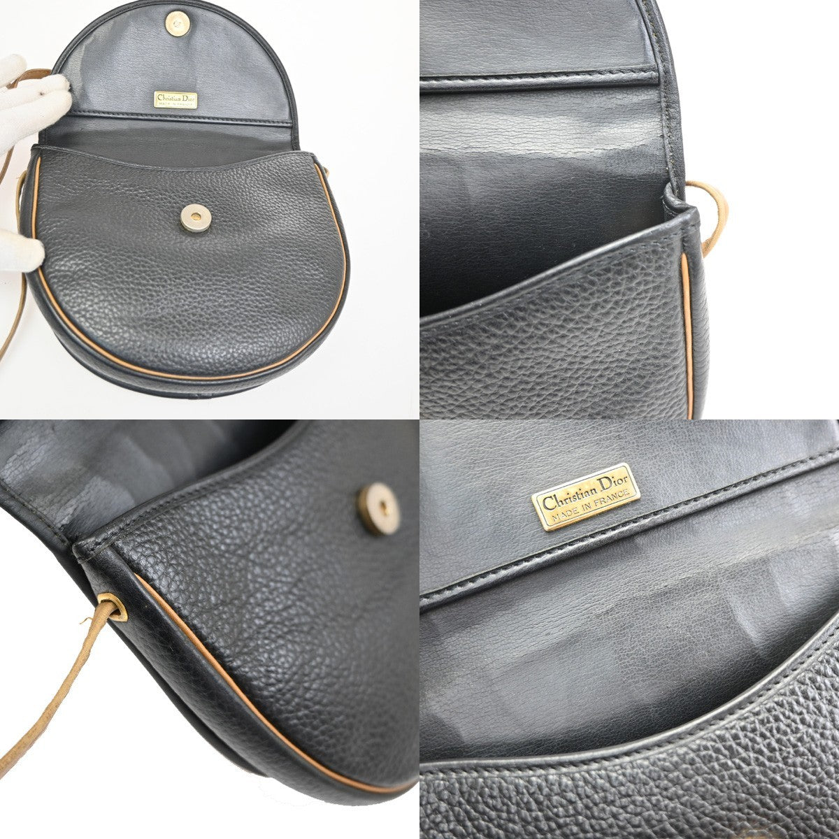 CHRISTIAN DIOR CD Logo Shoulder Hand Bag Leather Black GHW Italy 66CA702