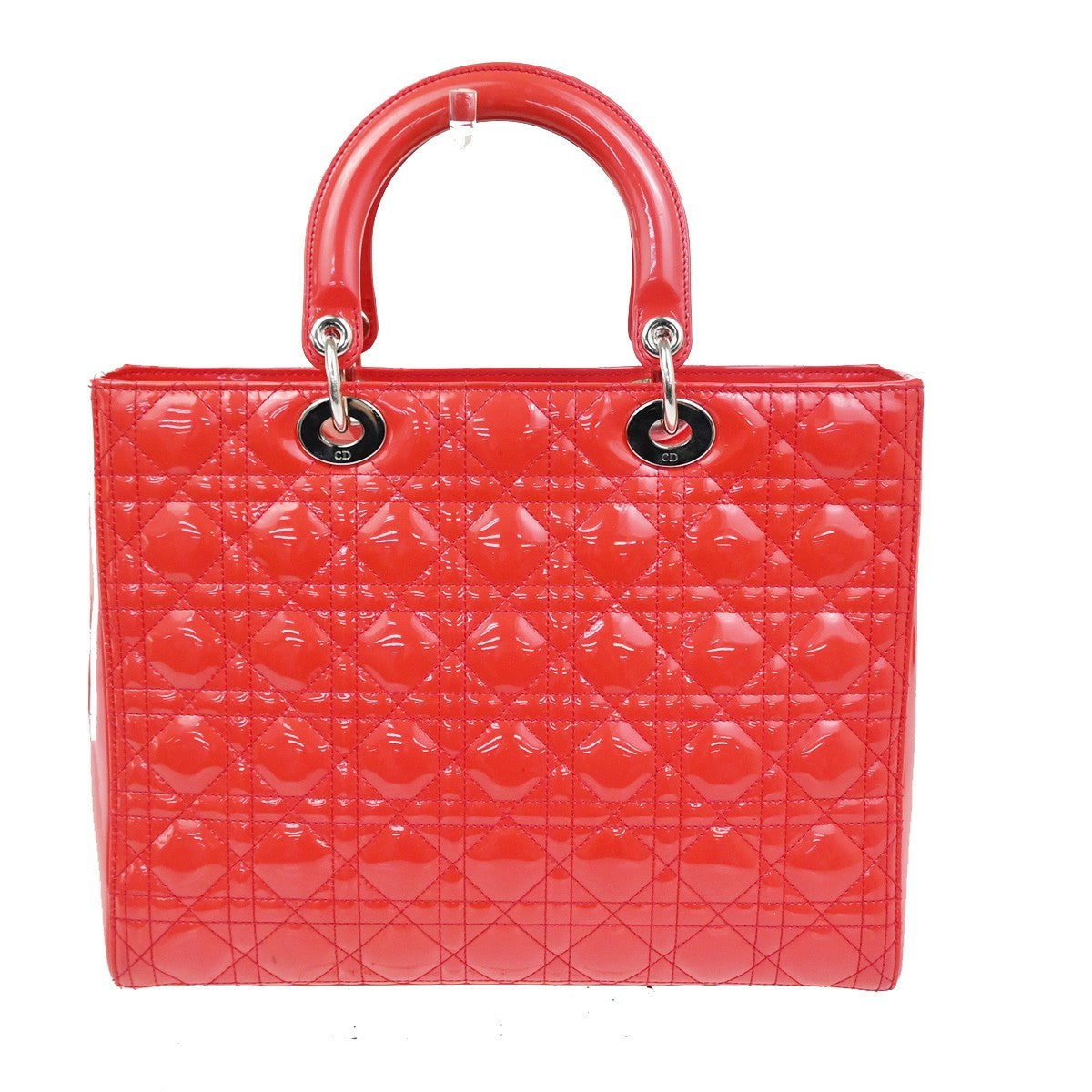 CHRISTIAN DIOR Logo Lady Cannage Hand Bag Patent Leather Red SHW Italy 46RL838