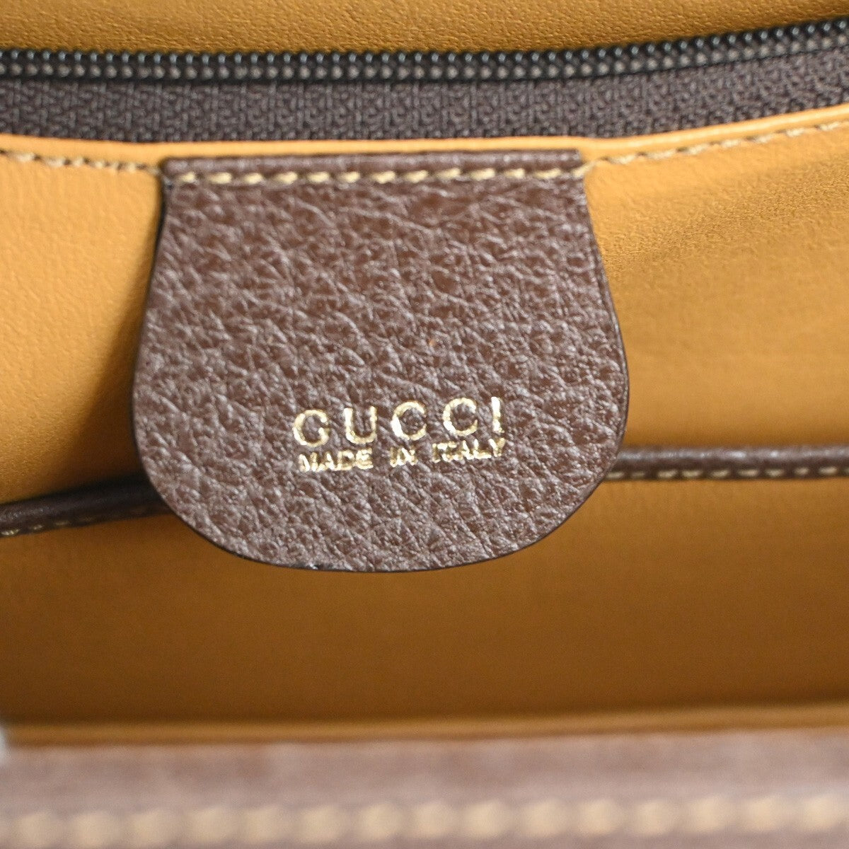 GUCCI Logo Bamboo Top Handle Hand Bag Leather Brown Gold Italy 52EE415