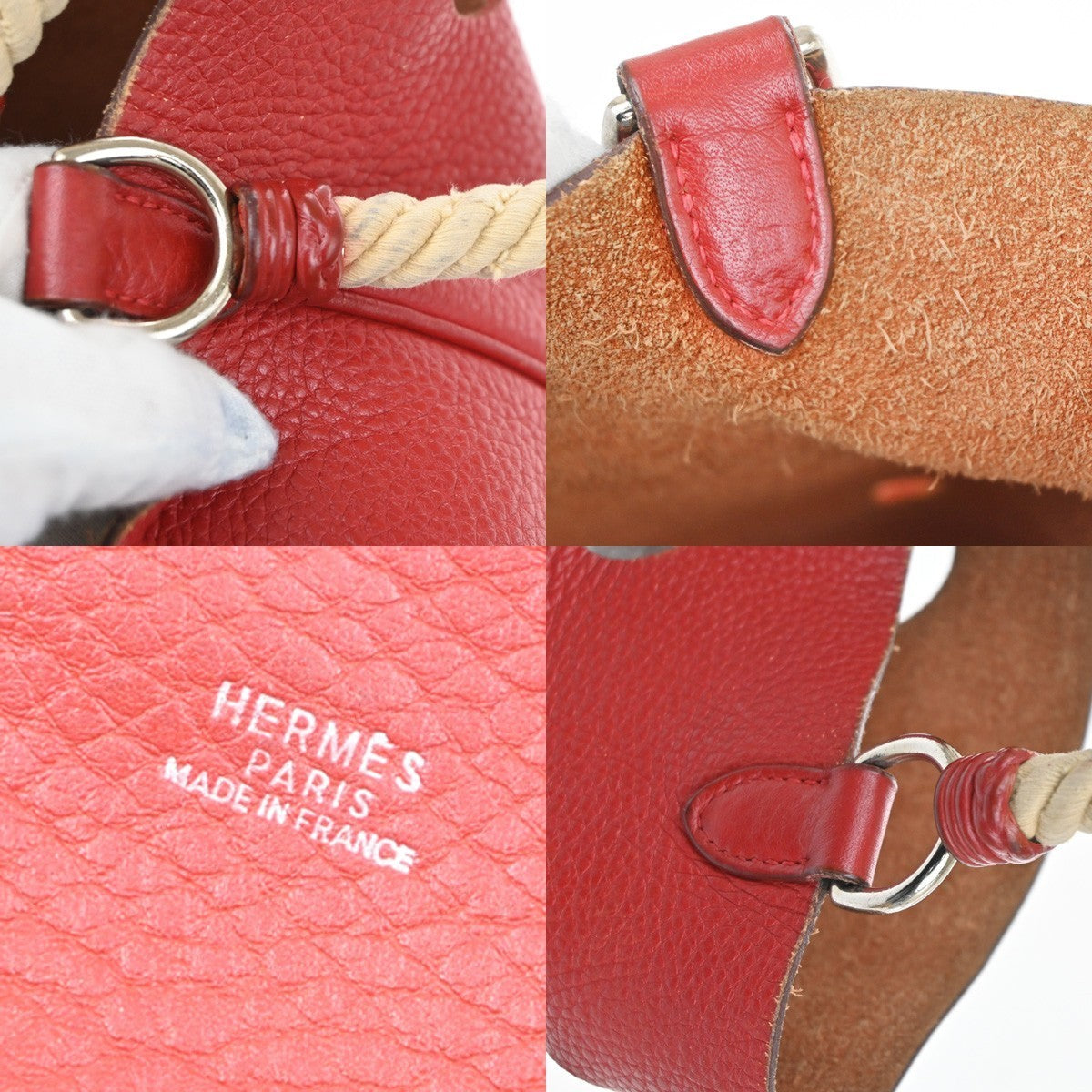HERMES Manjoire PM Rope Shoulder Bag Taurillon Clemence leather Red SHW 51RQ069