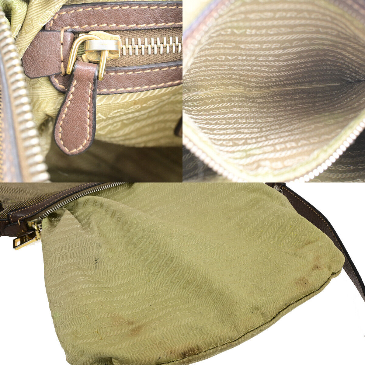 PRADA Logo Crossbody Shoulder Bag Jacquard Leather Brown GHW 60YF090