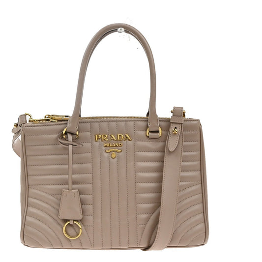 PRADA MILANO Logo Diagramme 2Way Shoulder Hand Bag Leather Pink Gold 58RF718
