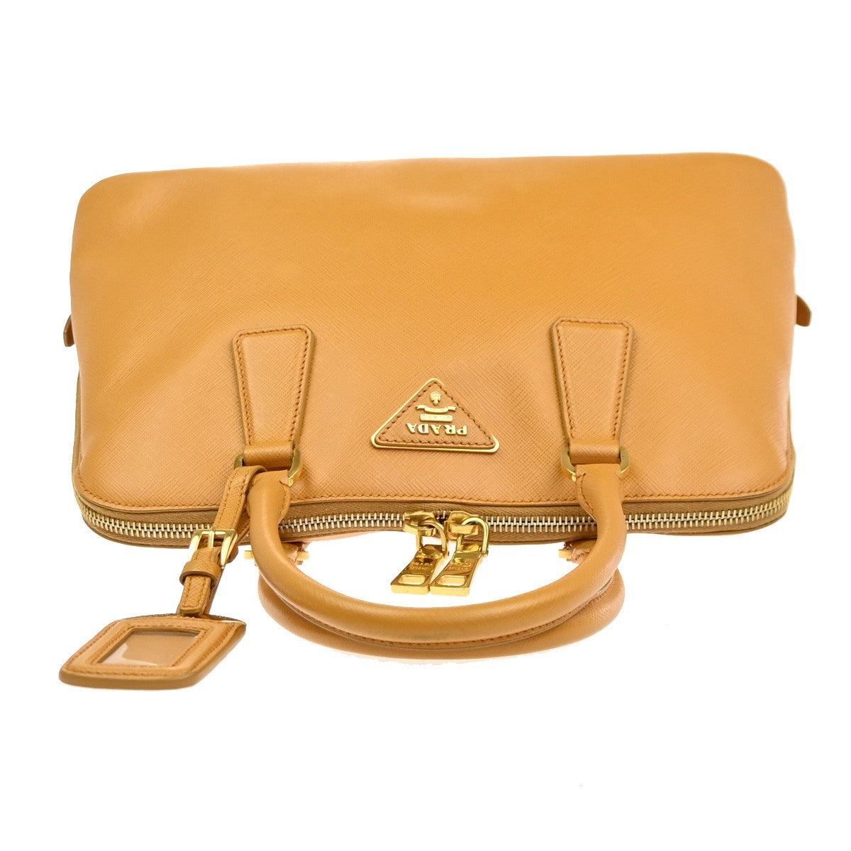 PRADA Logo Shoulder Hand Bag Saffiano Leather Yellow GHW Italy 76MA632