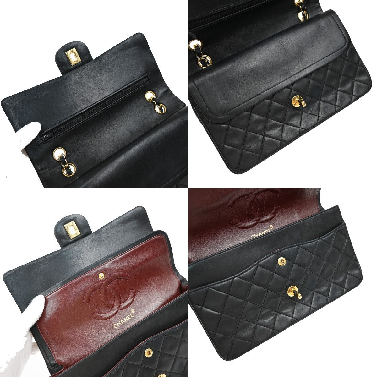 CHANEL Matelasse 25 Double Flap Chain Shoulder Bag Leather BK Vintage 330RF658