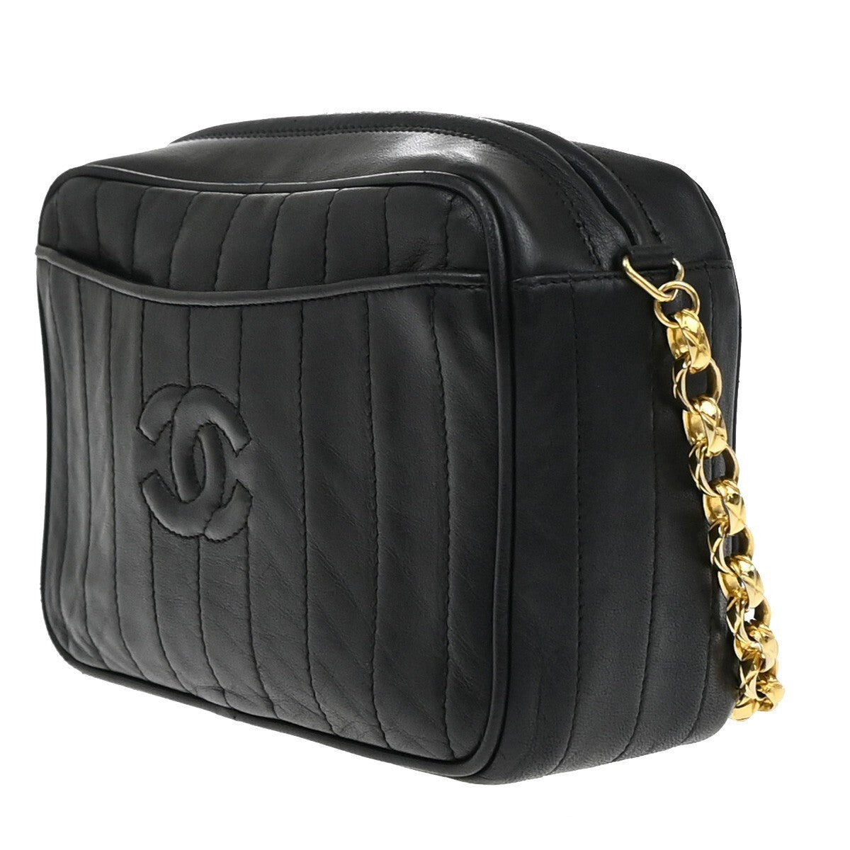 CHANEL Mini Matelasse Tassel Chain Shoulder Bag Leather Black Vintage 629RF270
