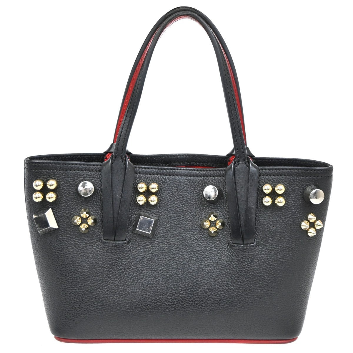 CHRISTIAN LOUBOUTIN Logo Studs 2Way Shoulder Hand Bag Leather Black 33YH852
