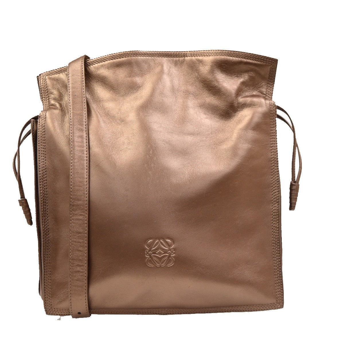 LOEWE Logo Anagram Crossbody Shoulder Bag Leather Bronze GHW Spain 86KD171