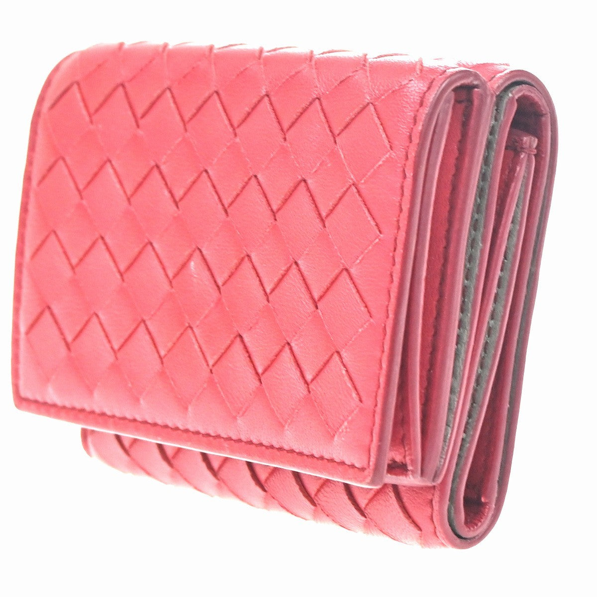 BOTTEGA VENETA Intrecciato Trifold Compact Wallet Leather Red Italy 30KC757
