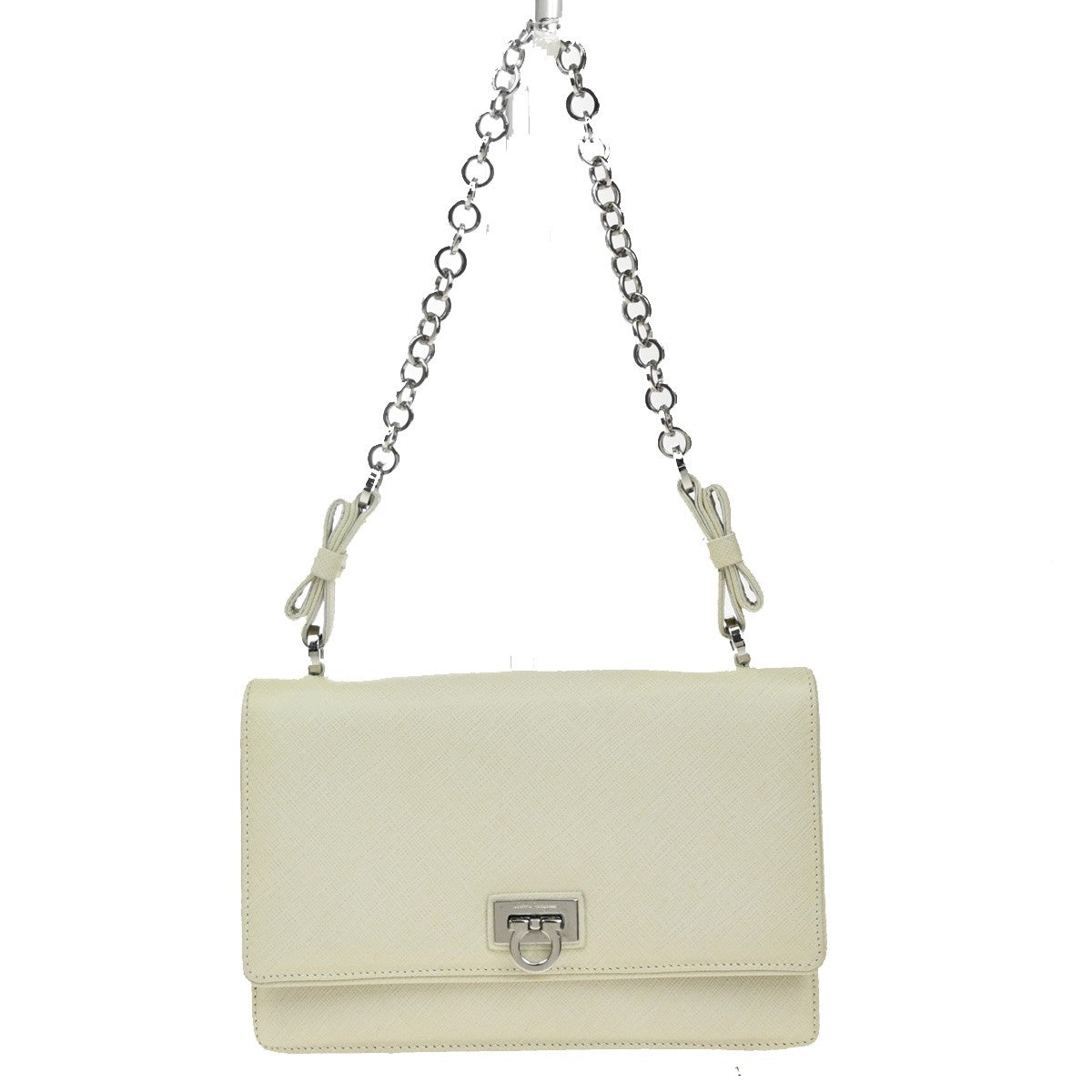 SALVATORE FERRAGAMO Gancini Chain Mini Shoulder Bag Leather White SHW 63YH769