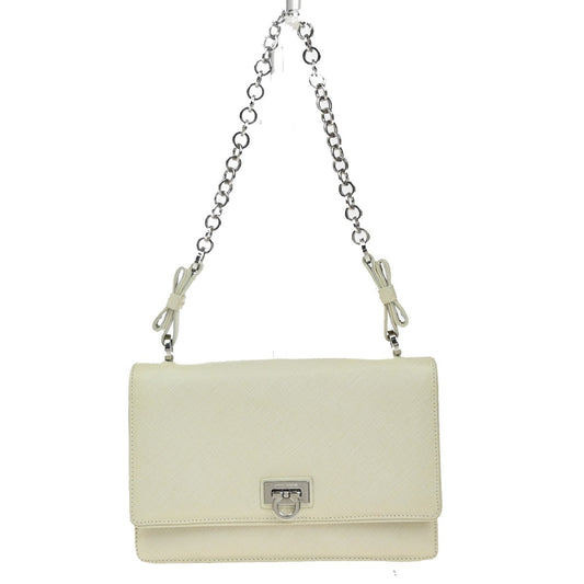 SALVATORE FERRAGAMO Gancini Chain Mini Shoulder Bag Leather White SHW 63YH769