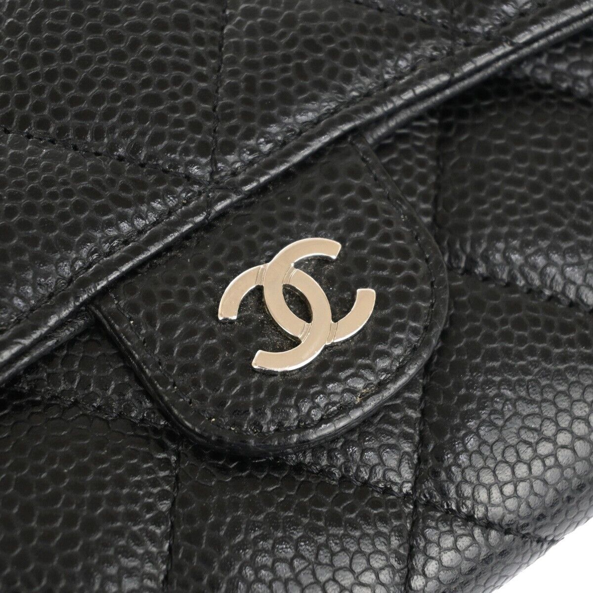 "CHANEL CC Matelasse Long Bifold Wallet Purse Caviar Leather Black SHW 41RJ205