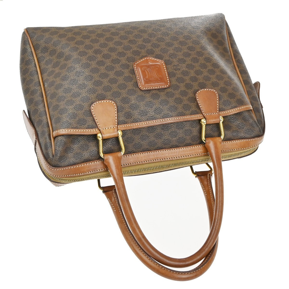CELINE Logo Macadam Pattern Travel Hand Bag PVC Leather Brown GHW Italy 61TA552