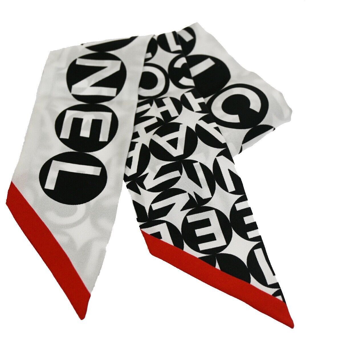 CHANEL Logo Long Scarf Ribbon 100% Silk White Black Red Italy Accessory 67YC050