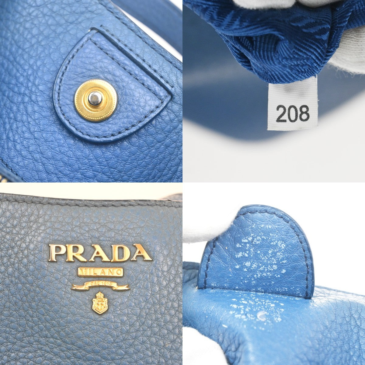 PRADA Logo 2way Shoulder Hand Bag Vitello Daino Leather Blue GHW 76MA442