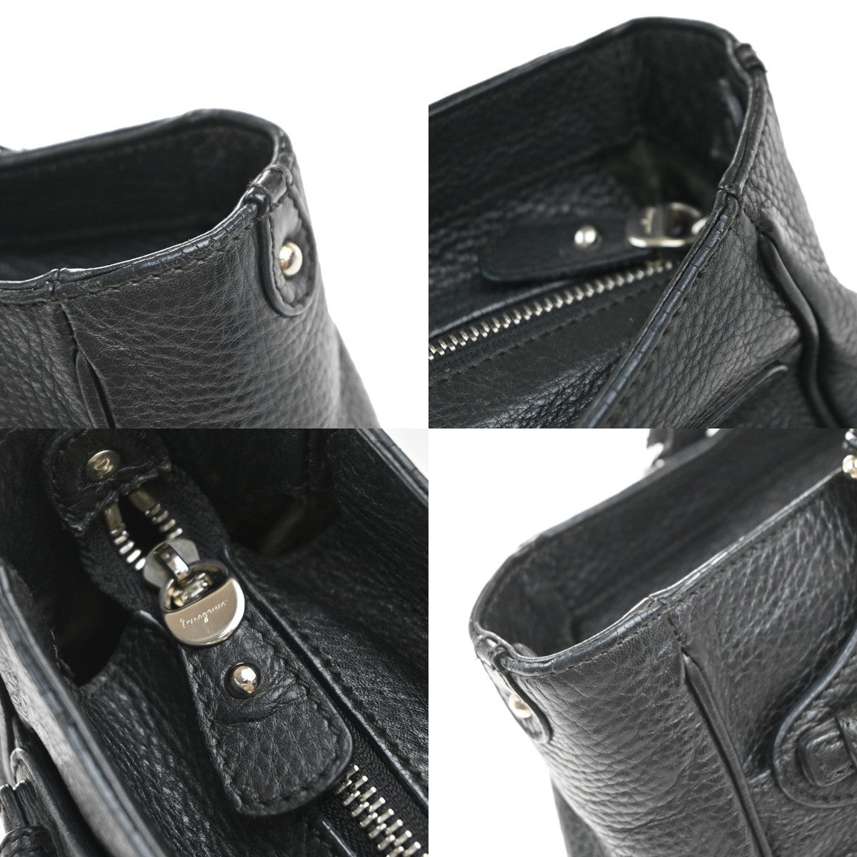 SALVATORE FERRAGAMO Logo Gancini Hand Bag Leather Black SHW Italy 36EG392