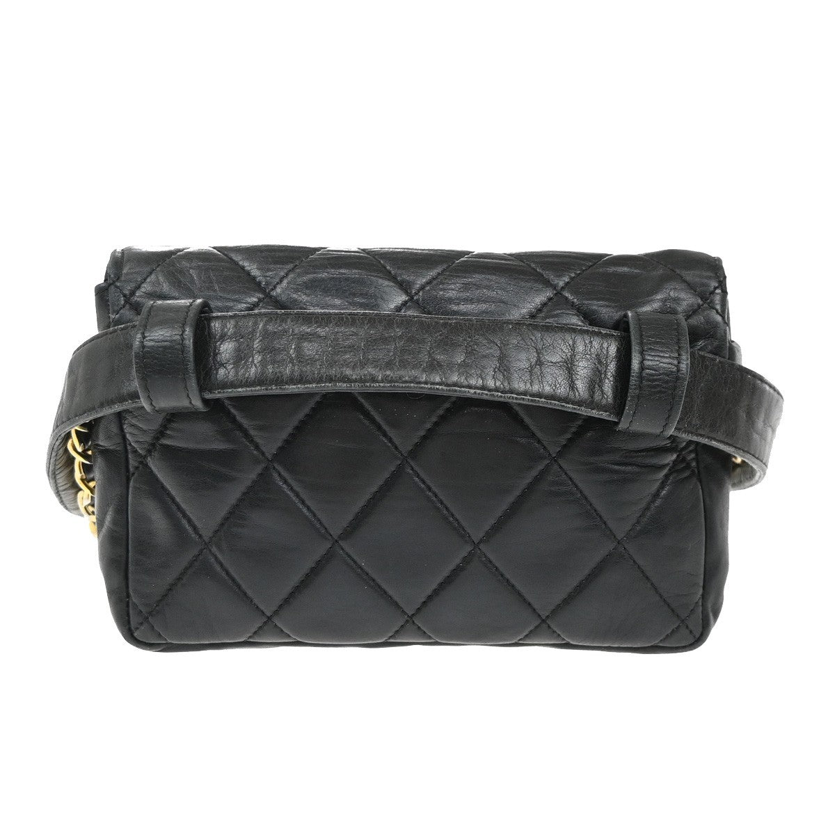 CHANEL CC Logo Matelasse Chain Belt Body Bum Bag Leather Black 19RF729