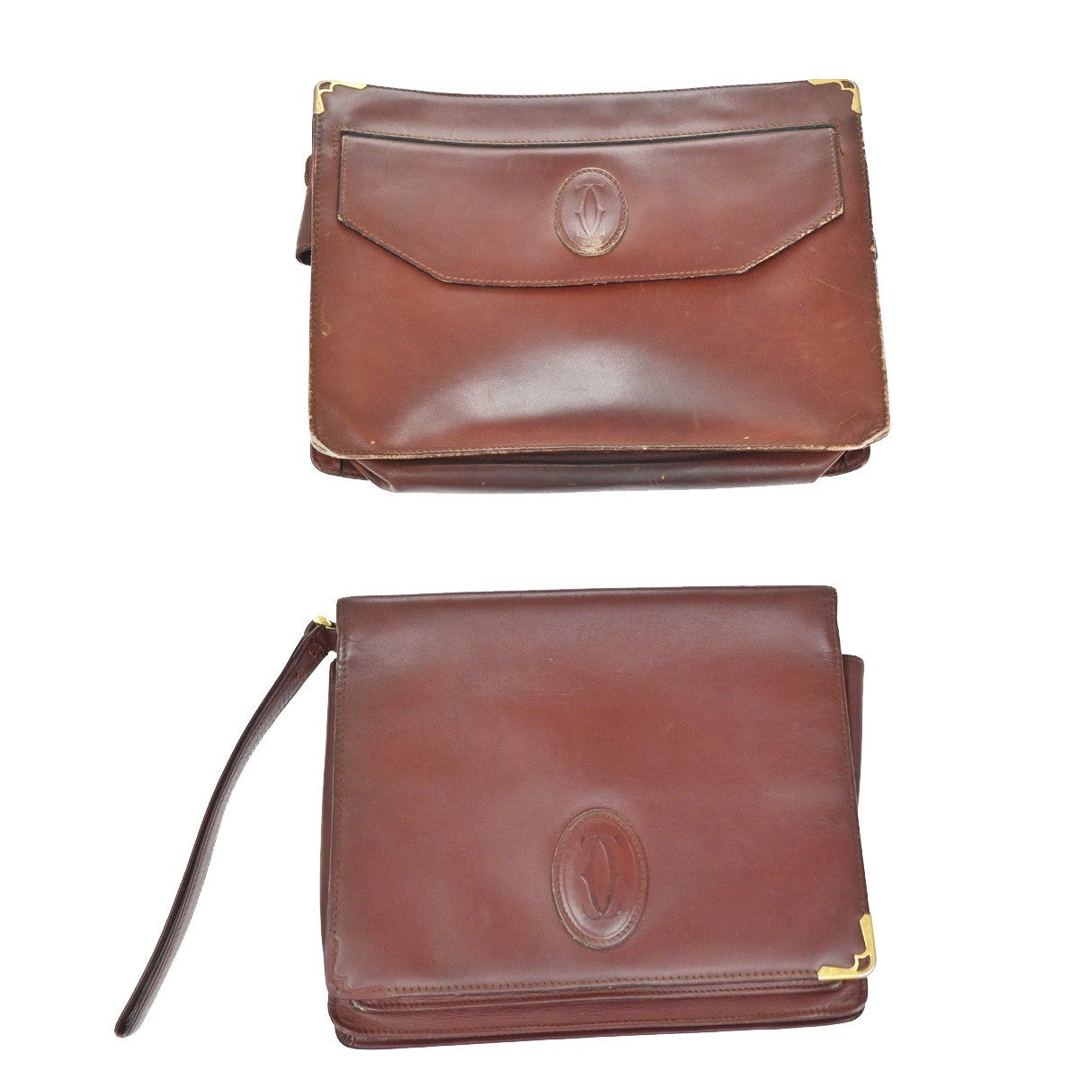 Must De Cartier Logo 2 Set Clutch Hand Bag Leather Red 07EG034