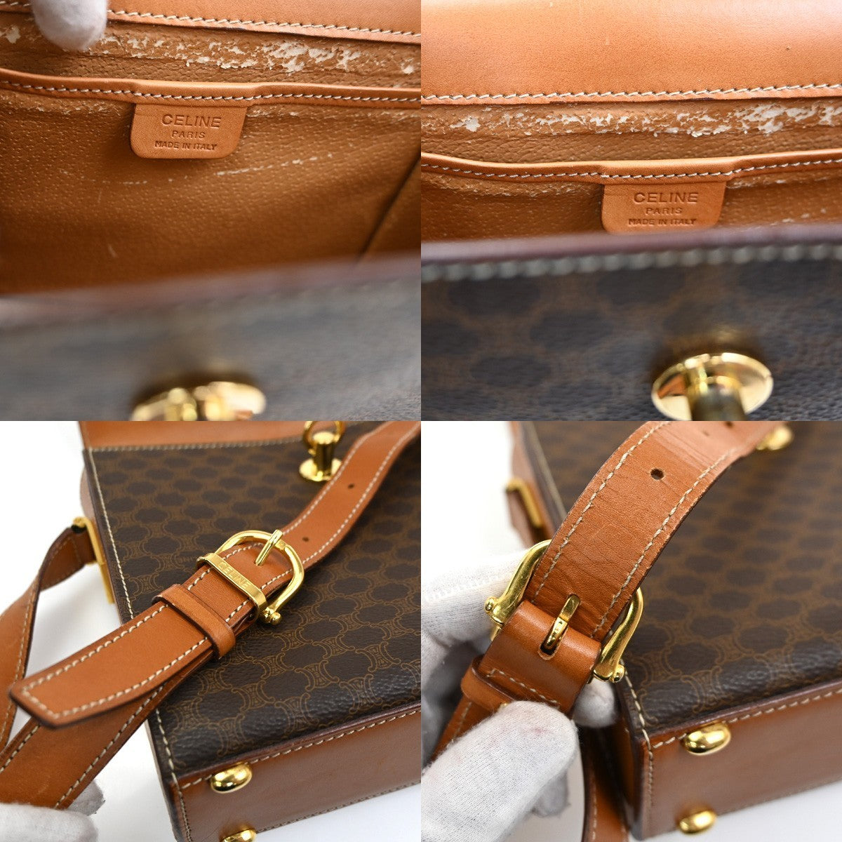 CELINE Macadam pattern Shoulder Bag PVC Leather Brown GHW 38TA402