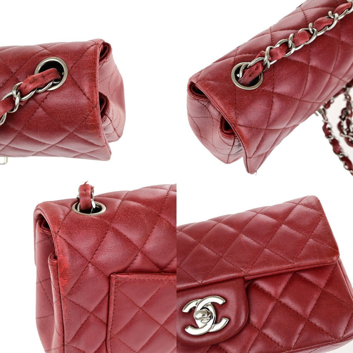 CHANEL CC Mini Matelasse Chain Shoulder Bag Leather Red SHW Italy 321RK069