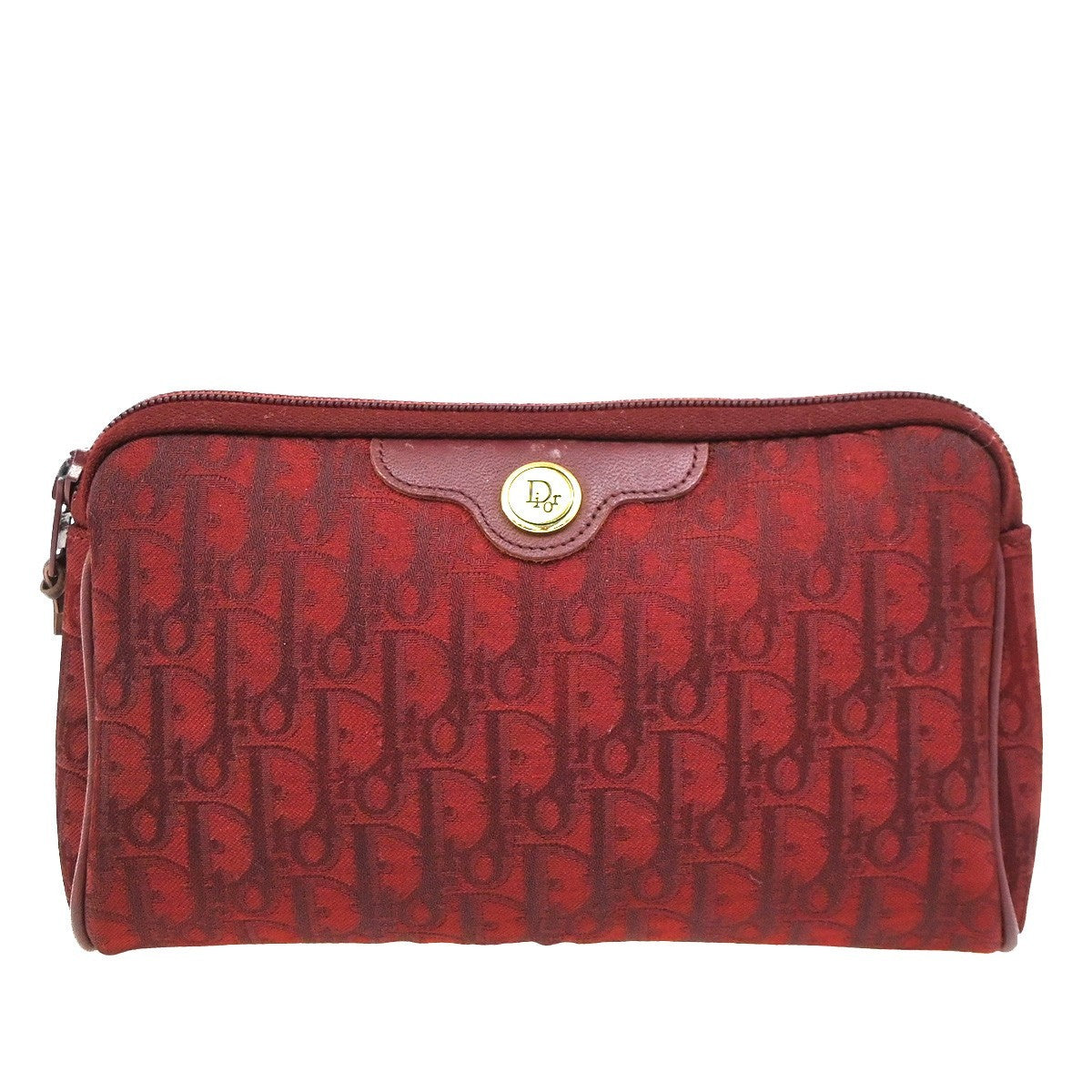 CHRISTIAN DIOR Trotter Pattern Cosmetic Pouch Canvas Leather Red France 68KD157