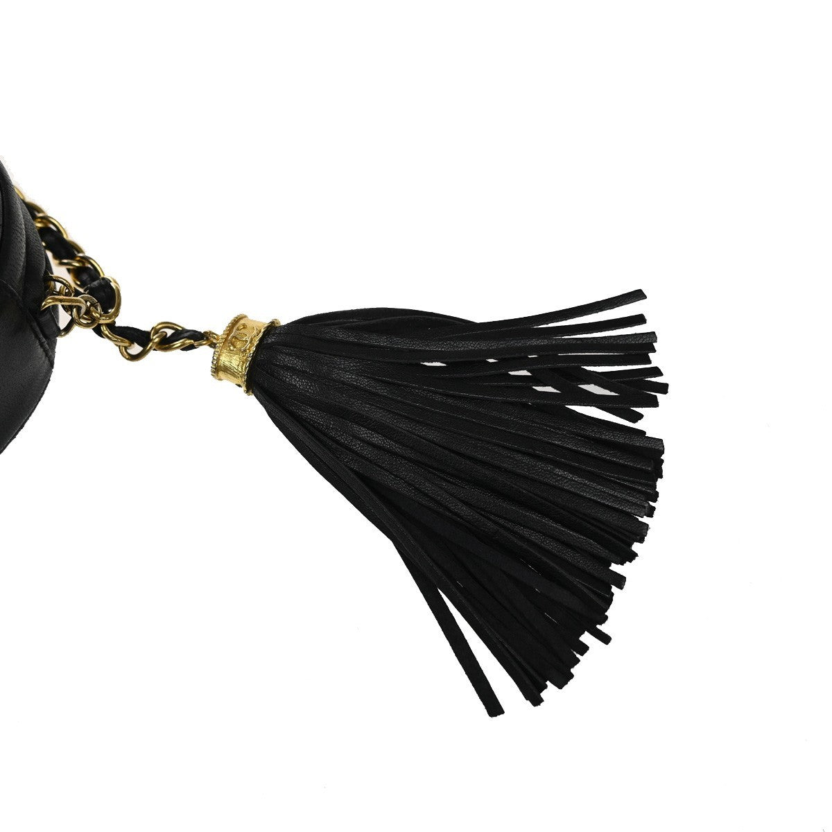 CHANEL CC Logo Tassel Oval Chain Shoulder Bag Leather Black GHW Vintage 395RL384