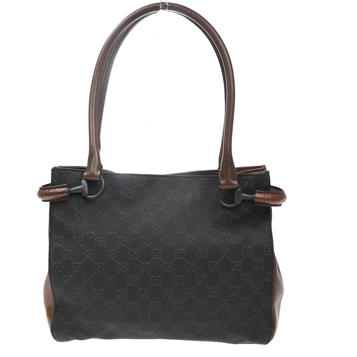 GUCCI Logo Horsebit GG Pattern Tote Hand Bag Canvas Leather Brown Italy 35MA571