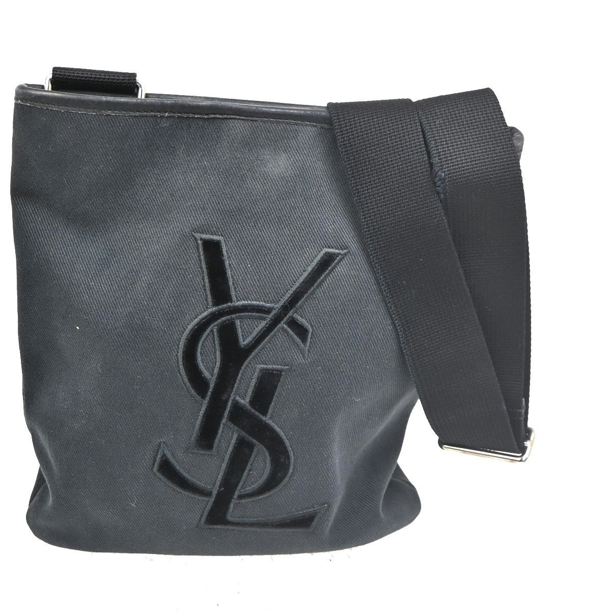 YVES SAINT LAURENT Crossbody Shoulder Bag Canvas Leather Black SHW 04TA445