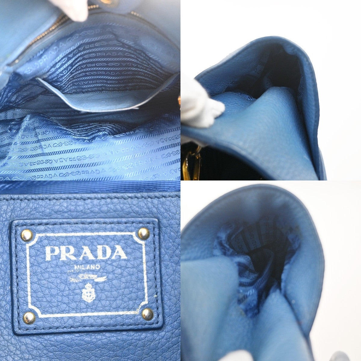 PRADA Logo 2way Shoulder Hand Bag Vitello Daino Leather Blue GHW 76MA442