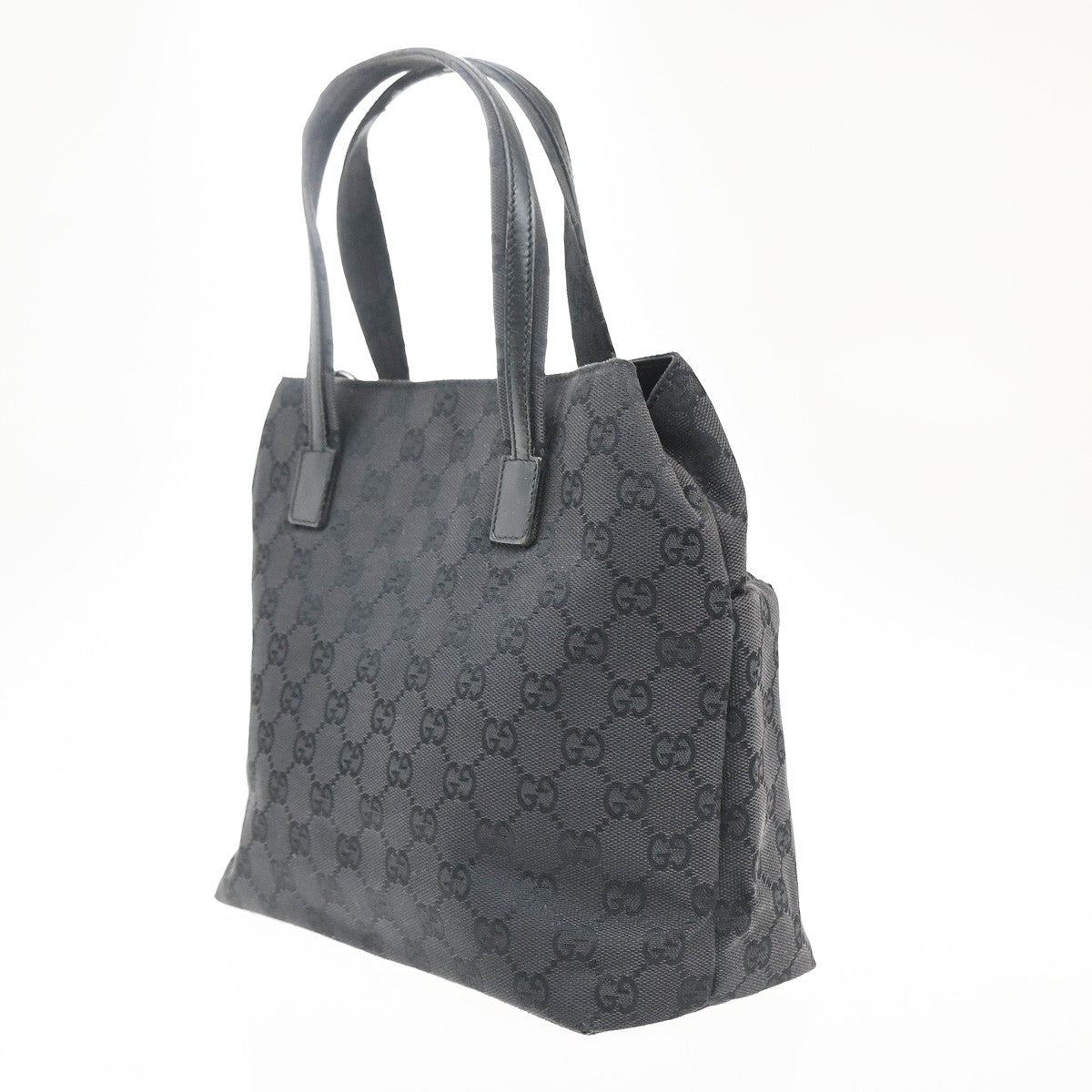 GUCCI Logo GG Pattern Hand Bag Canvas Leather Black SHW Italy 63KP541