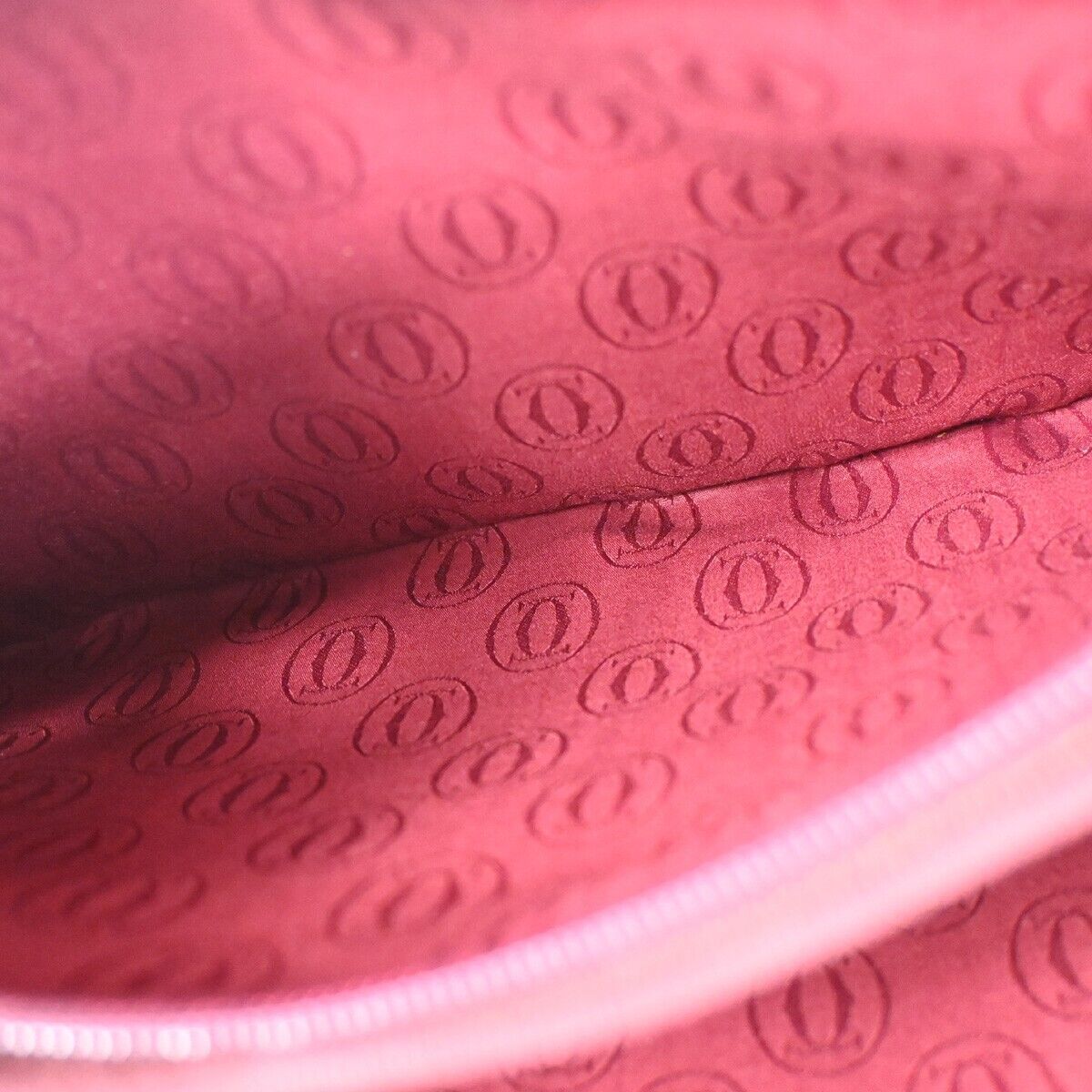 CARTIER 2C Logo Shoulder Tote Bag Leather Bordeaux Gold Made in Italy 69HB818