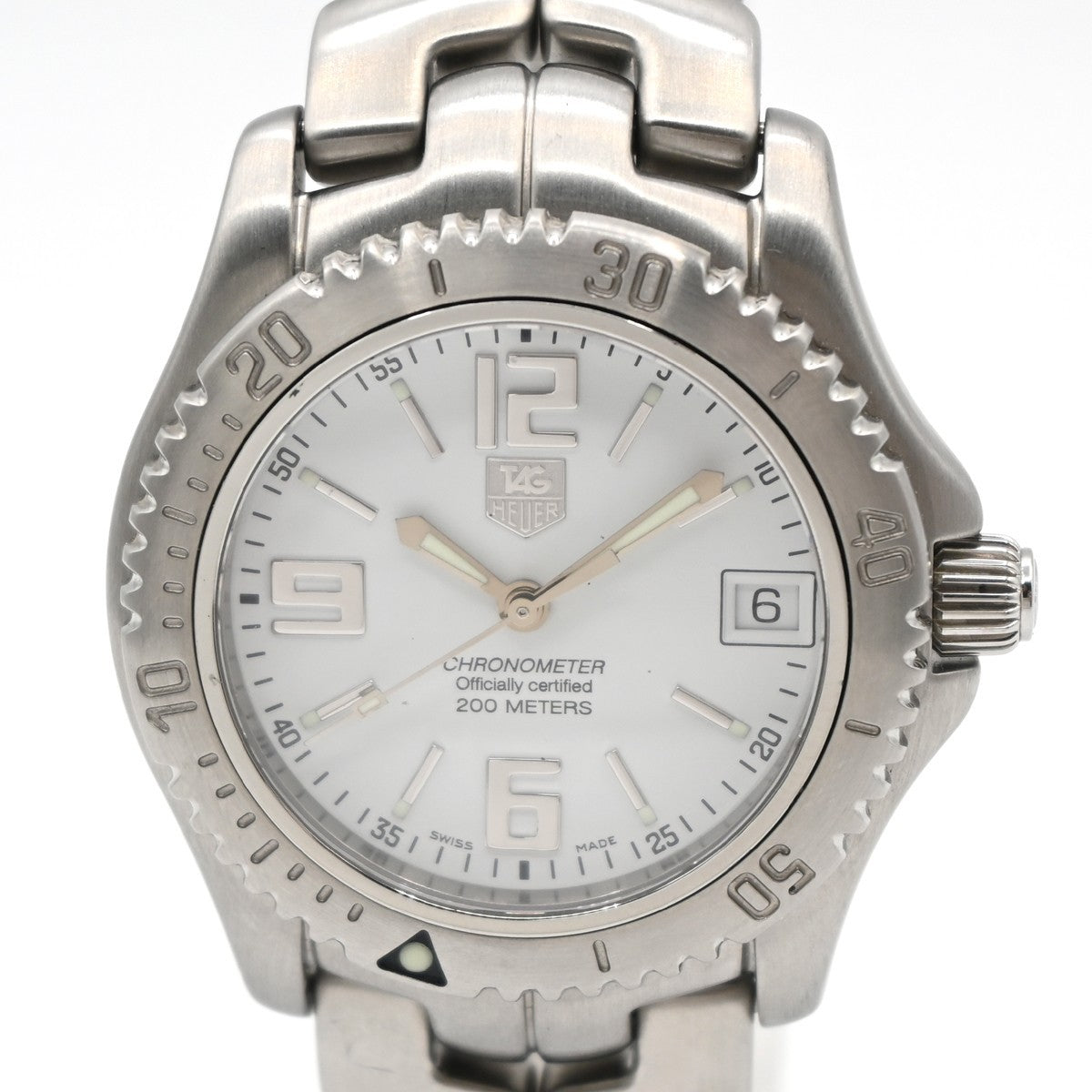 TAG HEUER Link Date Watch 35mm WT5211 Chronograph AT White Dial SS 10LC595