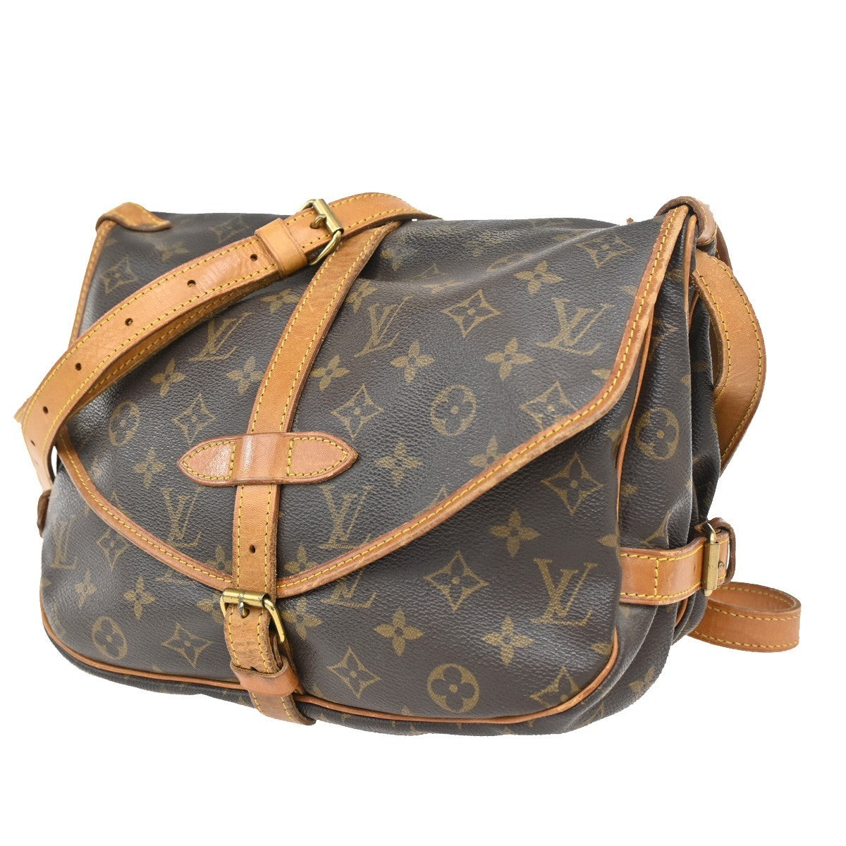 LOUIS VUITTON Logo Saumur 30 Shoulder Bag Monogram Leather Brown M42256 83CA215