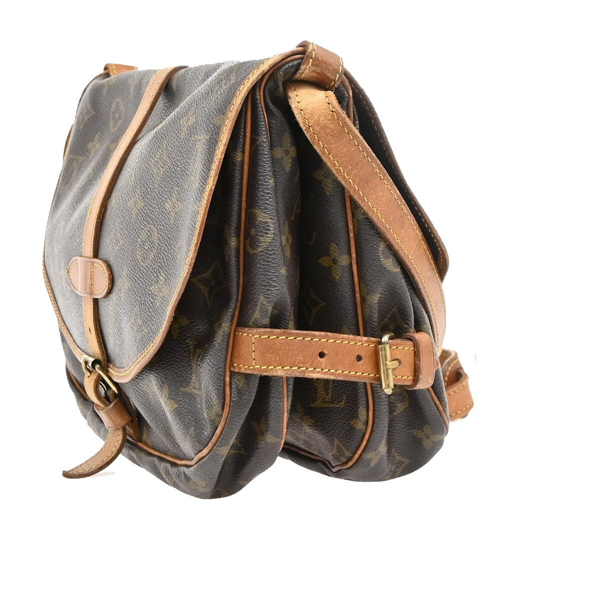 LOUIS VUITTON Logo Saumur 30 Shoulder Bag Monogram Leather Brown M42256 39PA086
