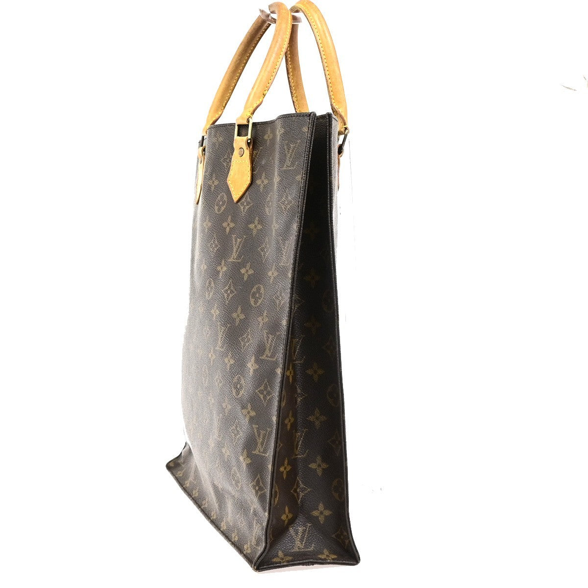 LOUIS VUITTON Logo Sac Plat Hand Tote Bag Monogram Leather Brown M51140 64PA102