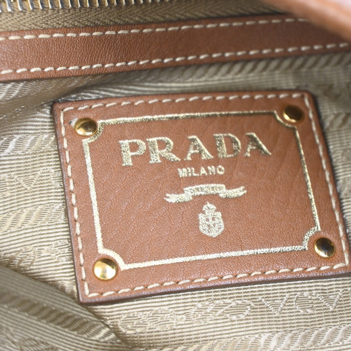 PRADA Logo Shoulder Hobo Bag Jacquard Canvas Leather Brown GHW Italy 85YH899