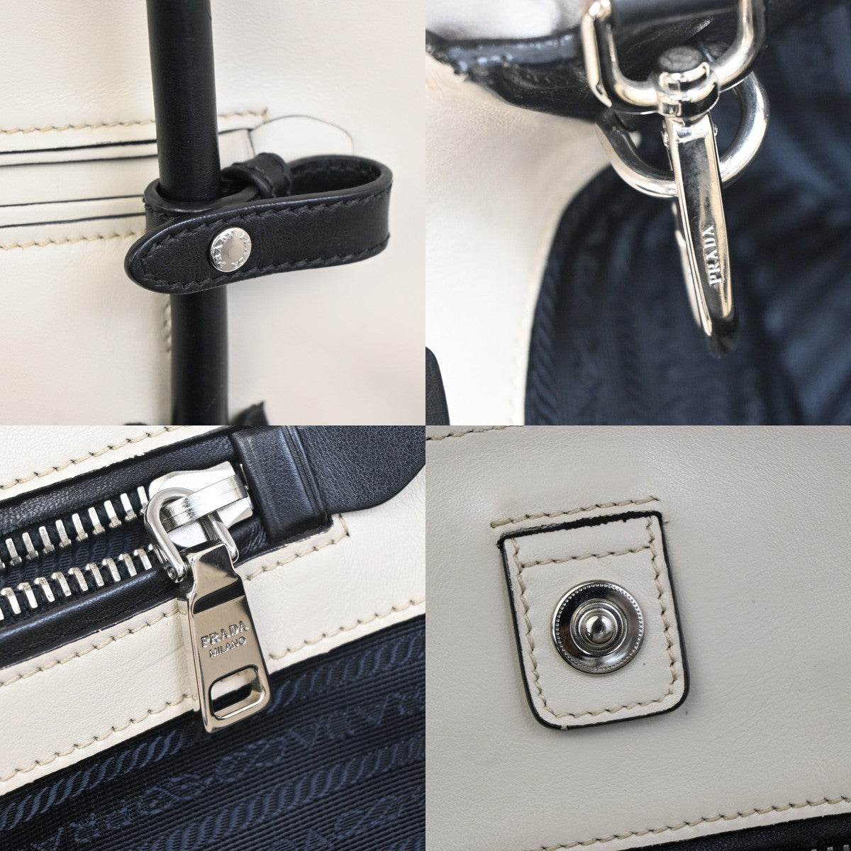 PRADA Logo Bicolor 2Way Shoulder Hand Bag Leather Black White Italy 34AA065