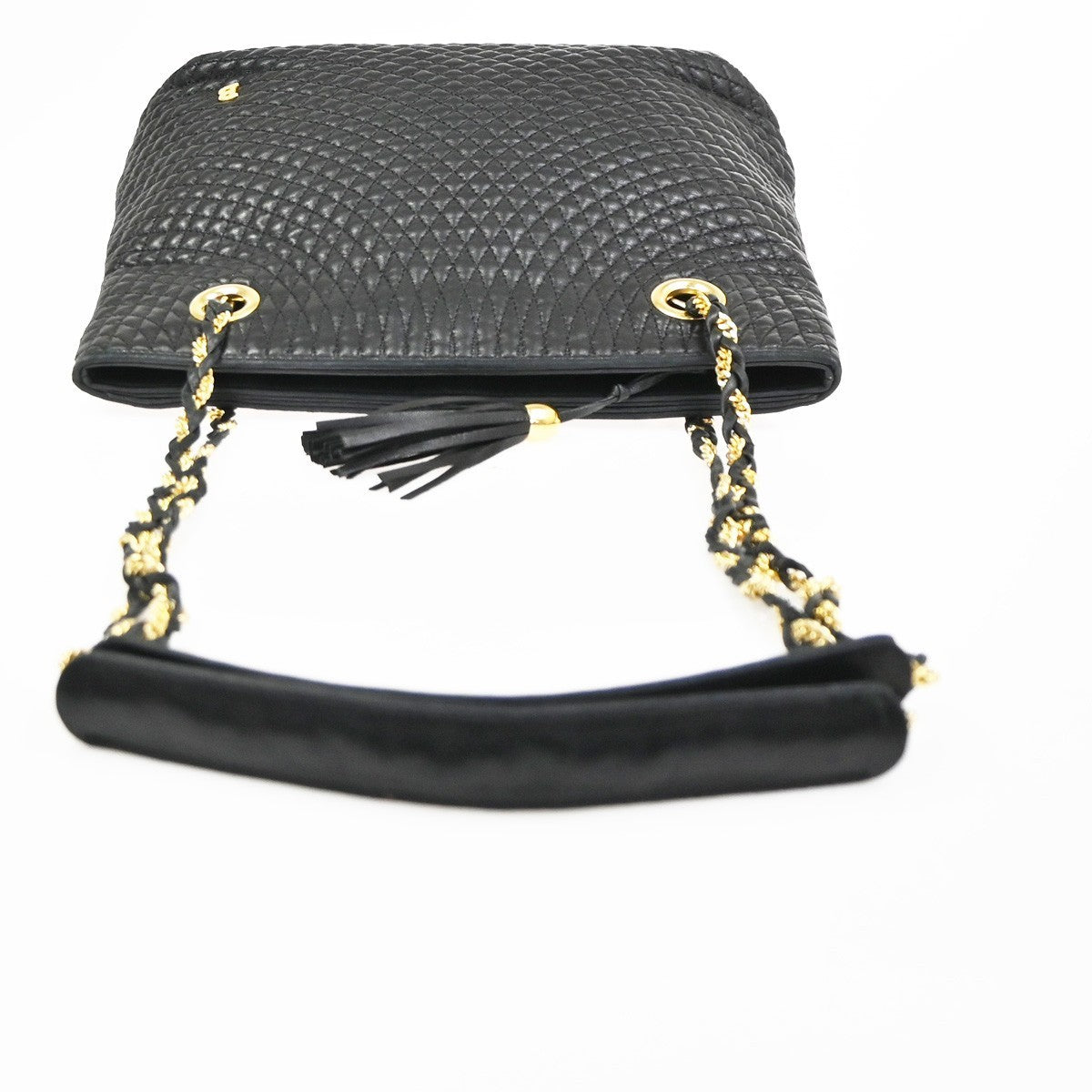 BALLY B Logo Quilted Chain Shoulder Bag Leather Black GHW Switzerland 01CA846
