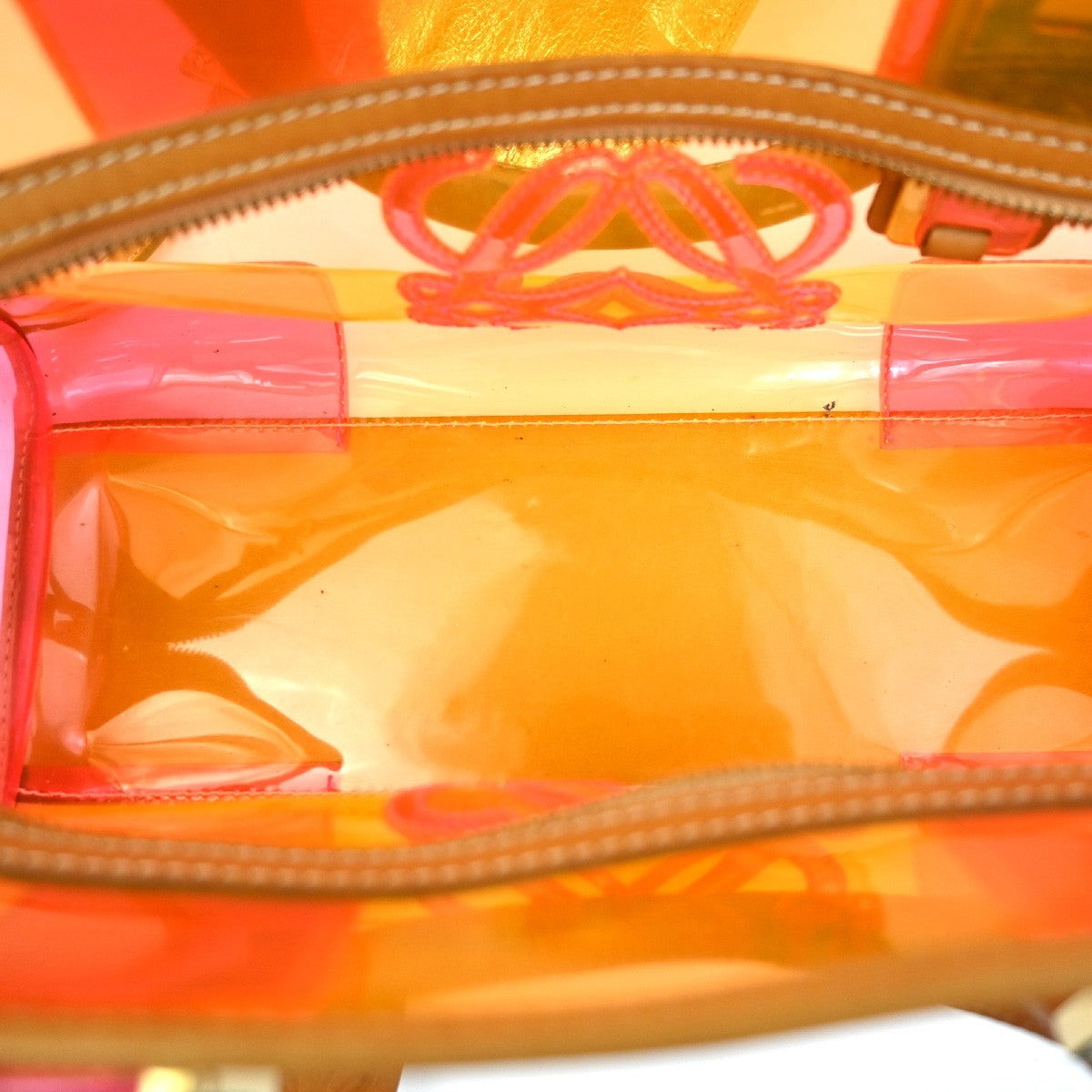 LOEWE Anagram Logo Amazona 28 Hand Bag Pouch Vinyl Leather Orange PK GHW 12RL927