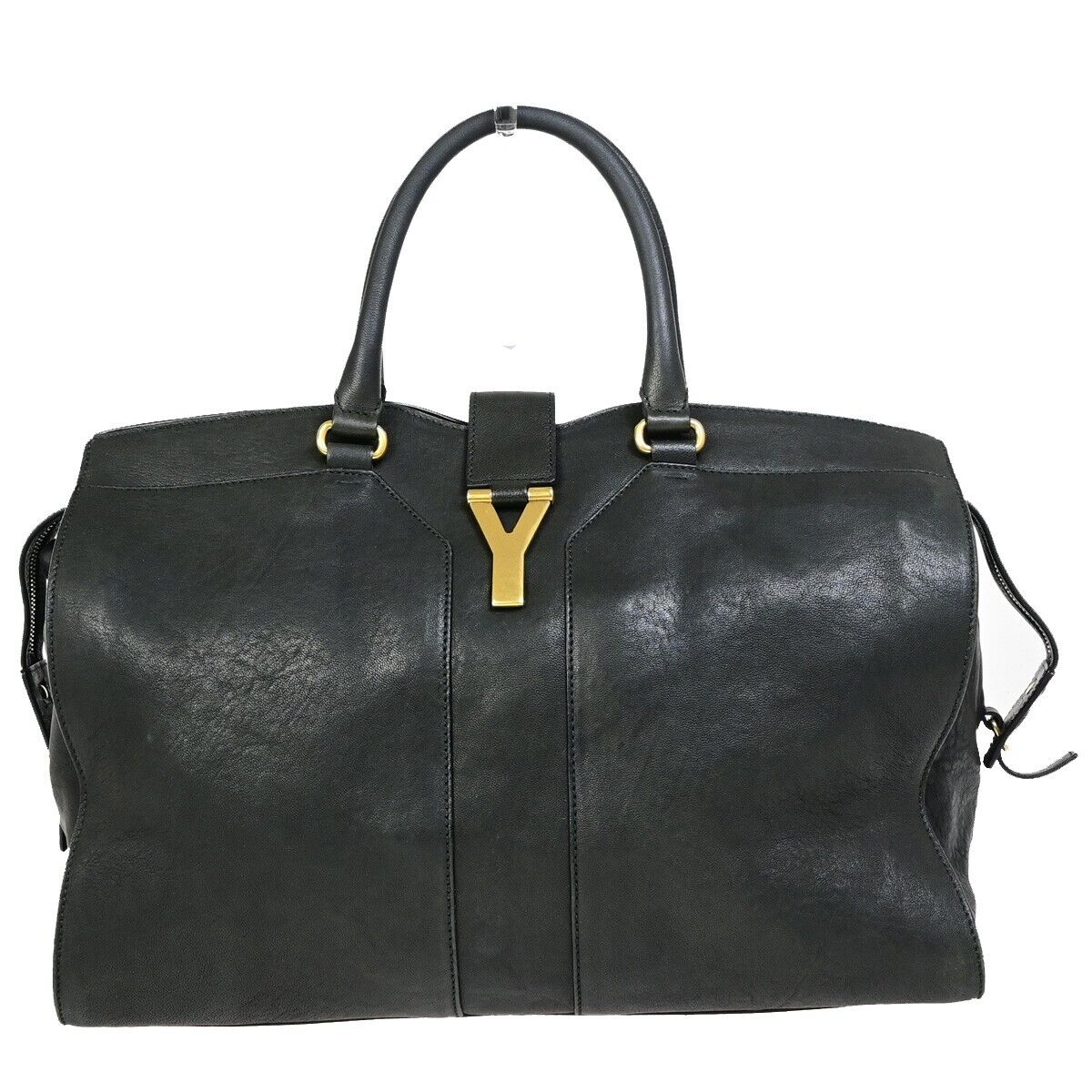 YVES SAINT LAURENT YSL Logo Cabas Chyc Hand Bag Leather Black GHW Italy 70EB951