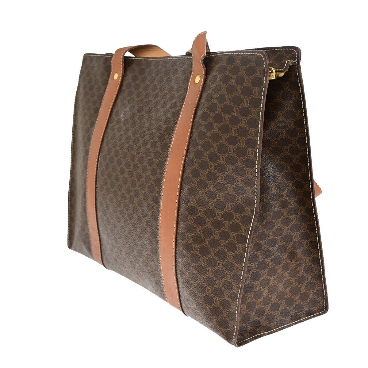 CELINE Logo Macadam Pattern Shoulder Tote Bag PVC Leather Brown Italy 65SH798