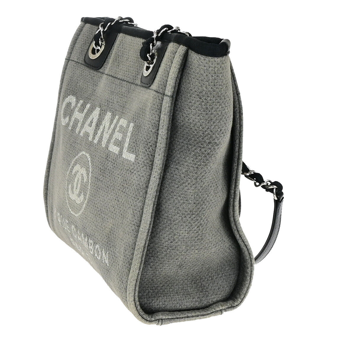 CHANEL CC Logo Deauville Chain Shoulder Tote Bag Canvas Leather GY SHW 663YG352