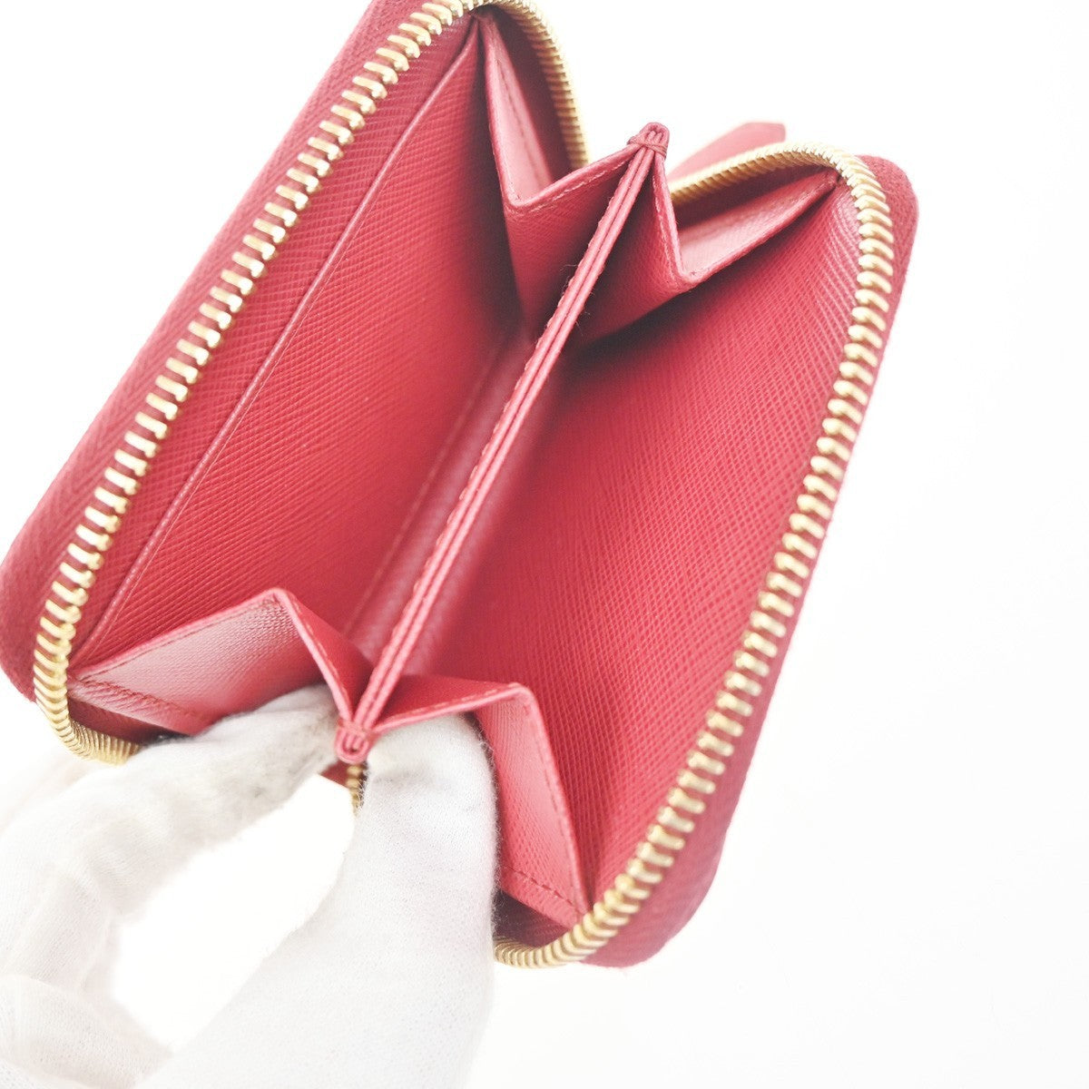 PRADA Zip Around Coin Case Compact Wallet Saffiano Leather Red Italy 37MA483