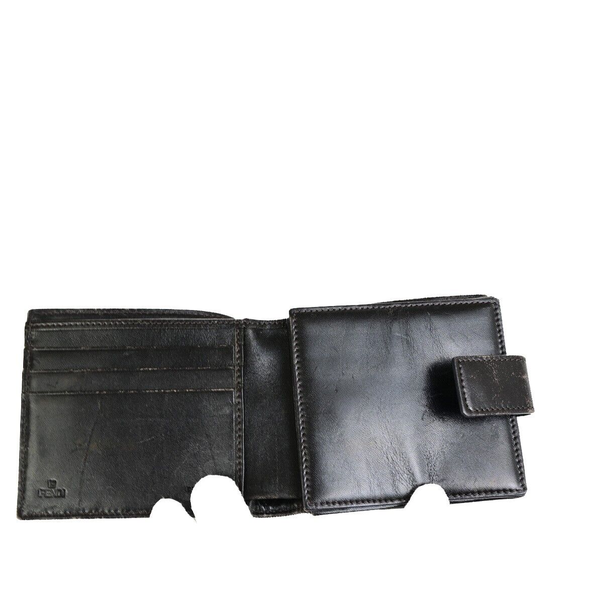 FENDI Logo Zucca Pattern Bifold Wallet Purse Canvas Leather Brown Italy 07KA395